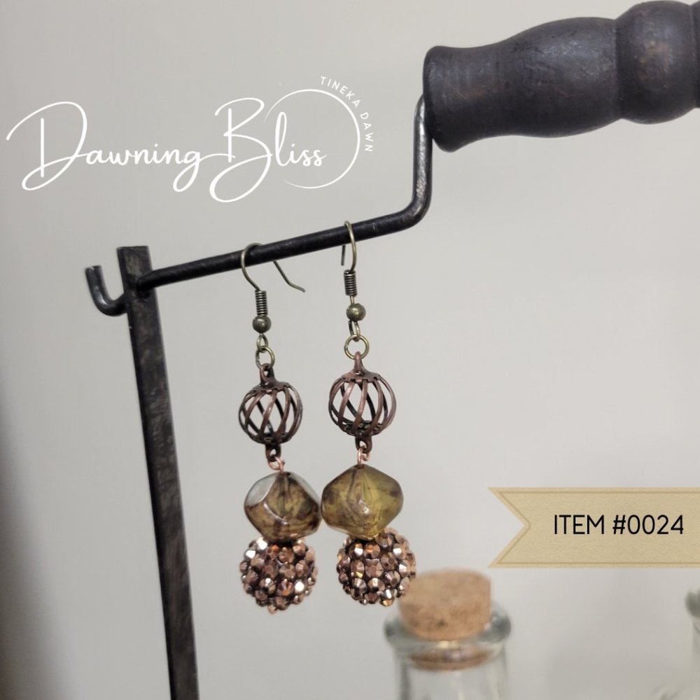 Bronze, Glitzy, Metalic Bead Dangle Earrings- By Tineka Dawn